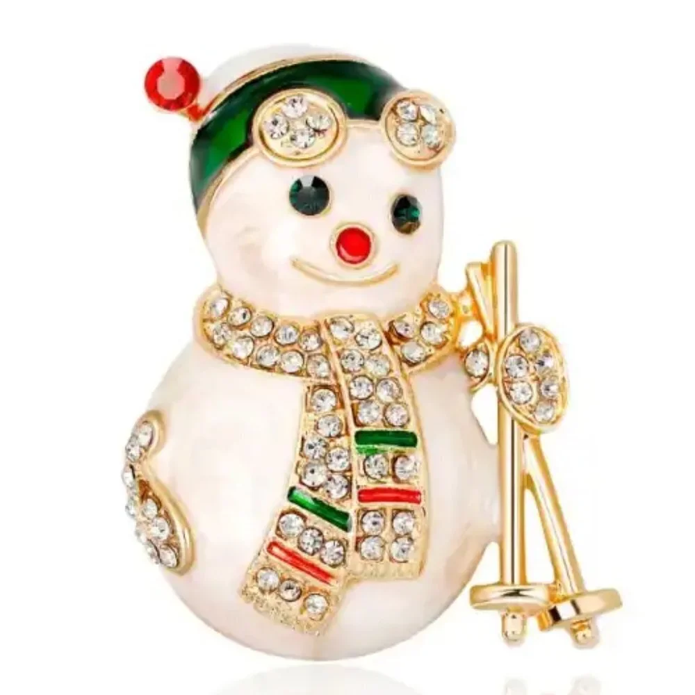 Skiing Snowman Metal Brooch